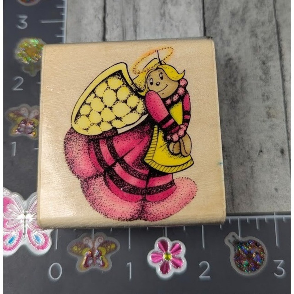 Sky Kids Angel Happy Halo Rubber Stamp Wood #M39